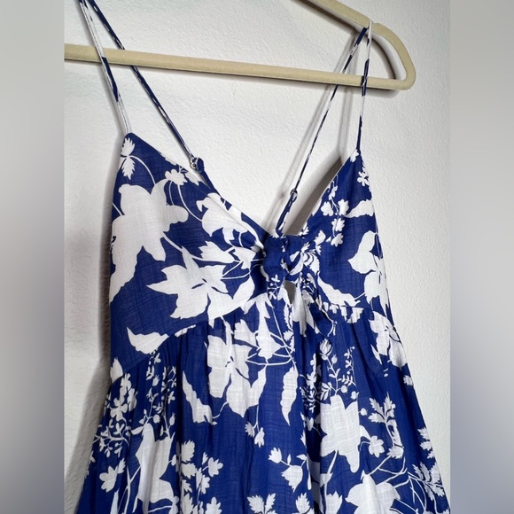 Zara Floral Blue White Cotton Maxi Summer Dress - Picture 8 of 13